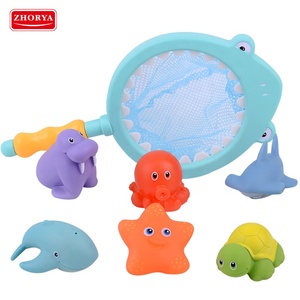 Bande dessinée d'amusement style <span class=keywords><strong>jet</strong></span> d'eau se décolore pas bébé silicone jouets de bain avec sac en filet - Product Image 1