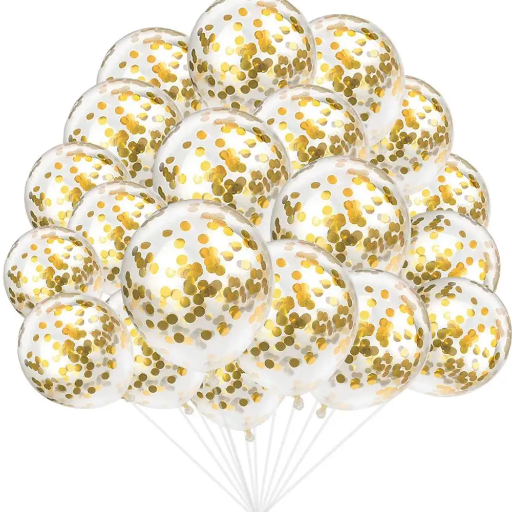 Balão de confete dourado para decoração, eventos, festa, material de látex natural, 12 polegadas