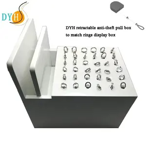 Boîte de présentation d'anneaux en bois personnalisé DYH avec boîte de tirage antivol rétractable pour bijoux