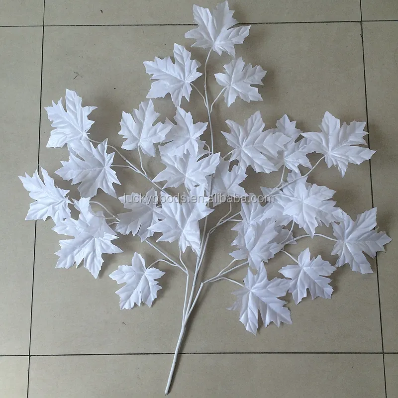 wedding or festival decoration hot sale pure white maple artificial leaf wholesale