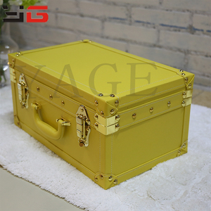 Decorativi set di 3 giallo dell'annata del faux del cuoio di legno <span class=keywords><strong>valigia</strong></span> classico - Product Image 2