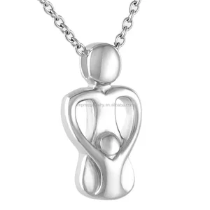 IJD9828 New Product Silver Tone 316L Stainless Steel Mother And Child Memorial Urn Jewelry Keepsake Cremation Necklace For Mom