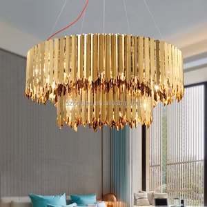 Moderna tira de hierro redondo capas dobles Gran Lujo oro cromo gran lámpara de techo para decoración del <span class=keywords><strong>hotel</strong></span> - Product Image 5