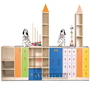 Armadio prescolare all'ingrosso Playgroup mobili a forma di casa mobili in legno per bambini Toy Book Cabinet