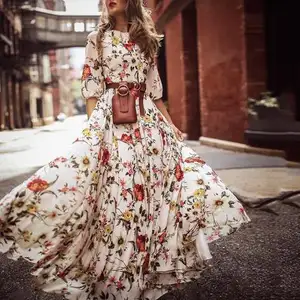 Venta al por mayor ropa de verano vestidos de manga larga Boho bohemio vestido Floral