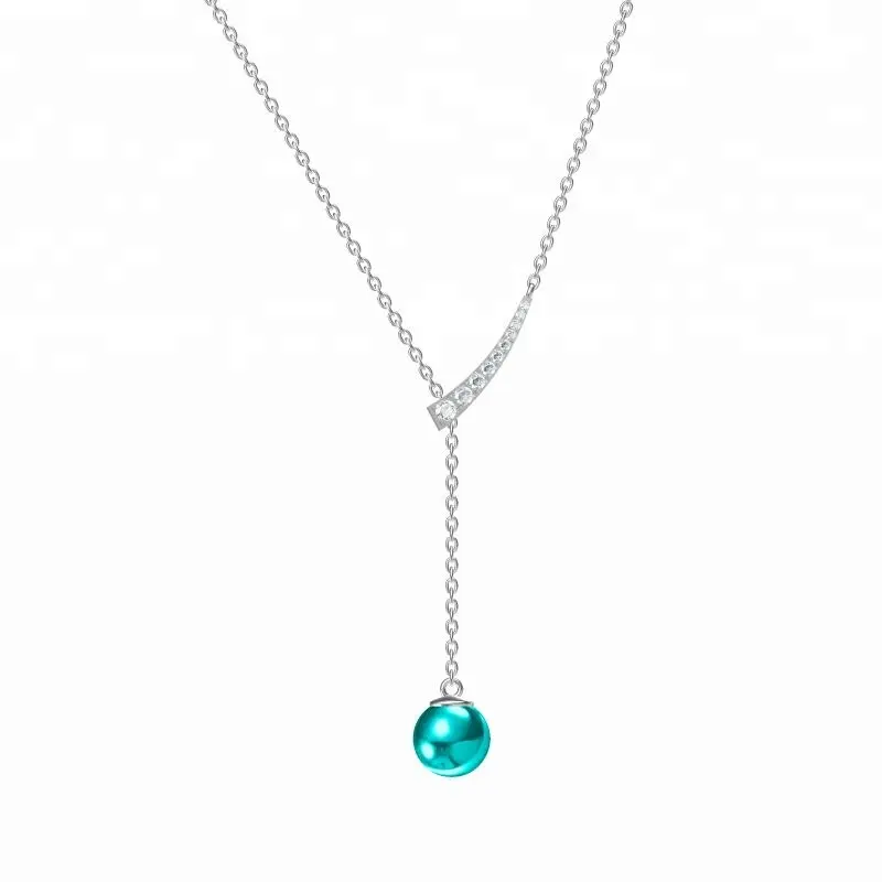 925 Sterling Silber lange Kette Lariat Halskette Zirkon gepflastert elegante Perle Montage Schmuck