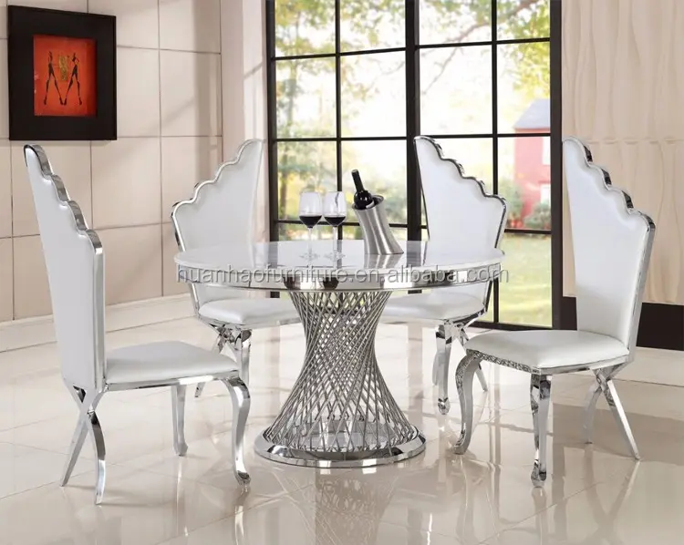 Romantischer Metallrahmen runde Form Edelstahl Hochzeits tisch mit Marmorplatte