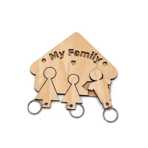 Popular laser cut and engraved wood family house key holder