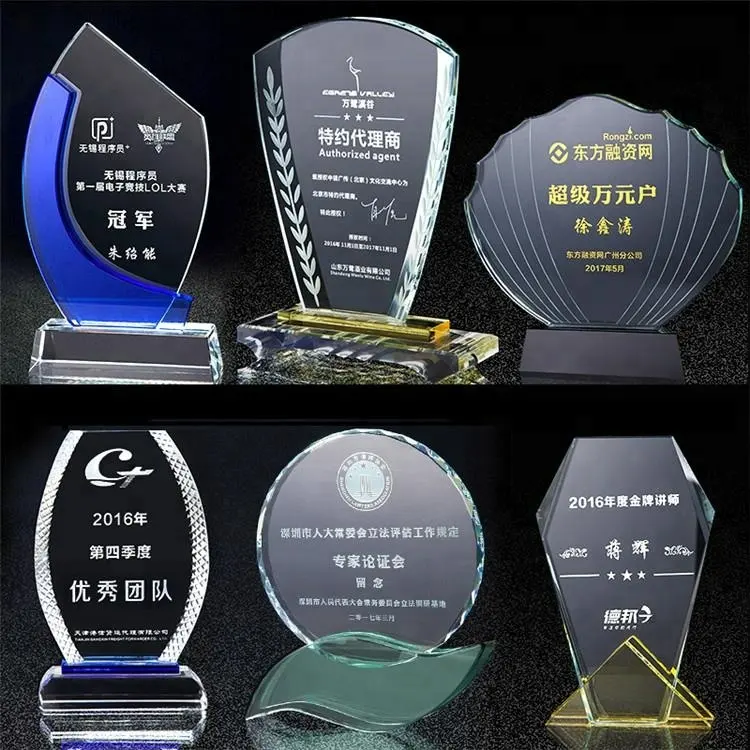 Custom laatste trofee ontwerp kristallen trofee leeg glas goedkope award en trofee