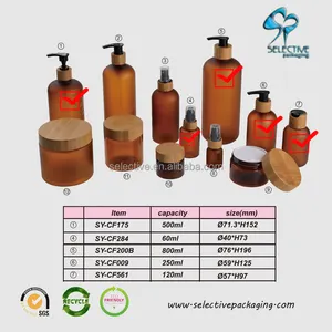 Bambu kozmetik ambalaj buzlu amber plastik şişe ile sıvı sabun için pompa kapakları