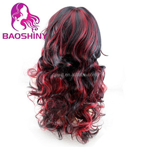 Delle donne della ragazza di stile naturale dei capelli parrucche sintetiche ondulate cosplay <span class=keywords><strong>parrucca</strong></span> resistente al calore nero rosso misto <span class=keywords><strong>parrucca</strong></span> ombre Side Bang Capelli - Product Image 2
