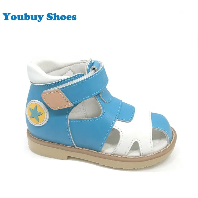 Kids Summer Closed Toe Leather Boys Girls Fashion Cute Medical Sport Light Blue Flat Orthopedic Sandal Shoes for Babies Toddlers