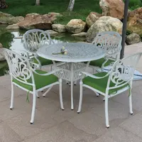 Patio al aire libre blanco mesa de comedor y sillas muebles de jardín de aluminio fundido