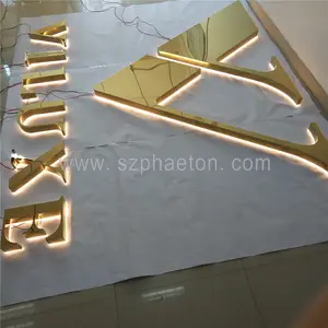 Kunden spezifische Farbe Vergoldung Außen dekoration Edelstahl hinter leuchtete Rahmen Acryl schilder