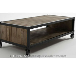 Hauteur réglable Table basse mobile industrielle traditionnelle Panneau en bois Cadre en métal antique Meubles de salon pour la maison - Product Image 1