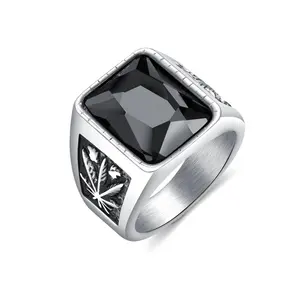 Vintage Large Classic Custom Class Square Stone Designs Leaf Ring