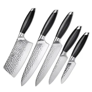 5pcs Professional 440C Stainless Steel Kitchen knives Hammer Forged Kitchen Chef Knives Set With G10 Handle