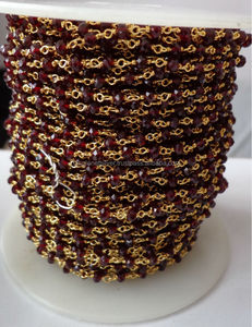 Rosary Style Wire Wrapped Chain with Rubellite Glass Bead <b>Jewelry</b> <b>Findings</b> & Components - Product Image 1