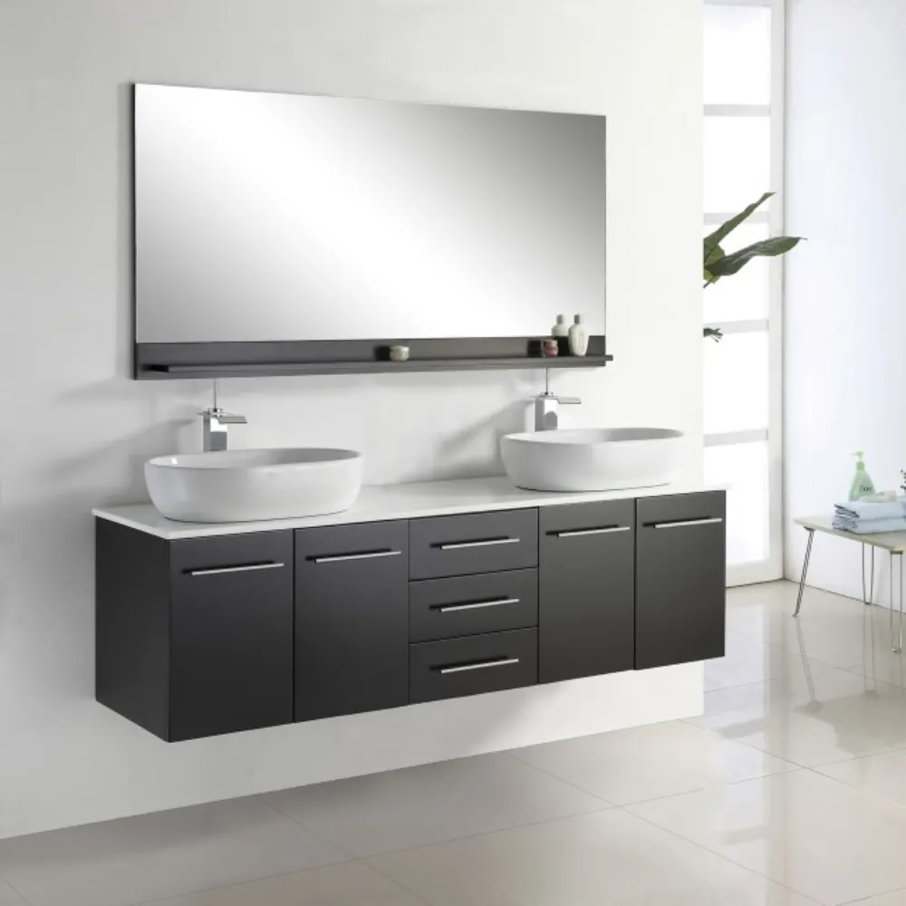Modern Bath Waterproof Wooden Wall Mounted Bathroom Vanity / Double Sink Bathroom Cabinets