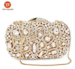 Pochette cristal strass classique à la mode, sac de soirée en diamant or pour fête formelle, vente en gros depuis la chine