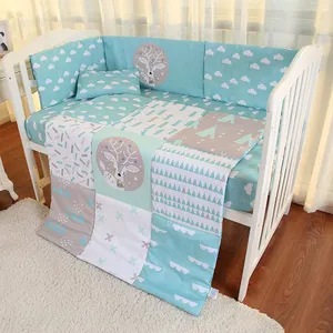 Cartoon pattern deer nursing quilt bed set 100% organic cotton new born baby girl crib bedding set wholesale