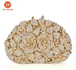 Luxury Crystal Rhinestone Clutch Purse Elegant Roses Evening Bag for Formal Party Wholesales from China Supplier