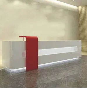 Escritório da empresa forma l mesa dianteira branco e cinza sólido da recepção da superfície, mesa da recepção do escritório