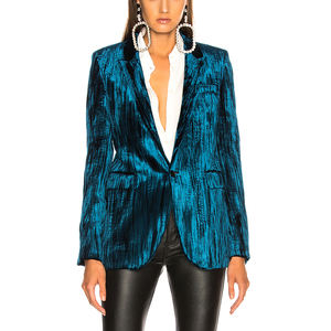 <span class=keywords><strong>Giacca</strong></span> <span class=keywords><strong>Blazer</strong></span> in Velluto Blu Scuro da Donna con Bottoni e Maniche Lunghe per Ufficio all'Ingrosso - Product Image 2