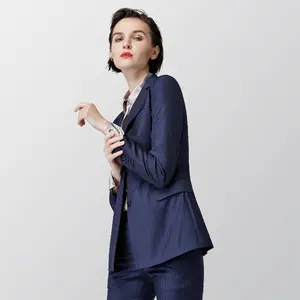 Conjunto de duas peças feminino, uniforme de escritório estilo royal azul casaco calça