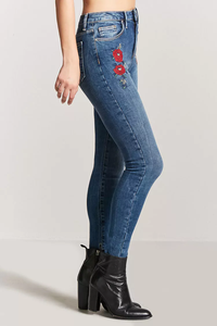 OEM Luxury Customized Victorious Stretch Rosa Embro <strong>Women</strong> Floral <strong>Embroidered</strong> Skinny <strong>Jeans</strong> 014 - Product Image 5