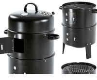 Barbecue vertical 3-en-1 sans fumée avec fumoir intégré et gril à charbon de bois pour une sécurité optimale