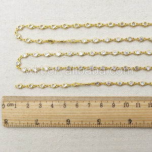 WT-BC081 Wholesale 24k Real Gold Electroplated Brass Chain With Zircon Bead Charm Brass Chain for <strong>Jewelry</strong> <strong>Supply</strong> - Product Image 4