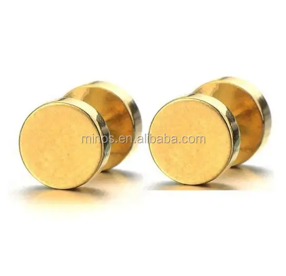 2個7ミリメートルGold Screw Stud Earrings Men、Stainless Steel Cheater Fake Ear Plugs Gauges Illusion Tunnel