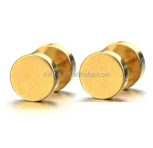 2 Pcs 7 Mm Goud Schroef Stud Oorbellen Mannen, Rvs Cheater Fake Oordoppen Meters Illusion Tunnel