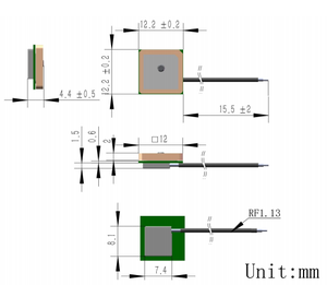 Antenne patch active GNSS en céramique pour véhicule, polarisation RHCP, pôle normal, mini GPS, JCN528, 12*12 mm - Product Image 2