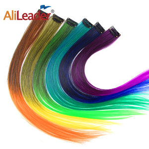 AliLeader único Clip en extensiones de cabello de una pieza sintético largo recto Ombre gris Arco Iris rojo pieza de cabello - Product Image 2