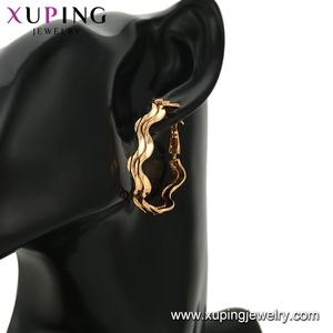 95365 Venta caliente creativa señoras simplemente joyería fina en forma de ola oro plateó los pendientes del aro - Product Image 6