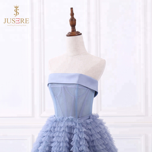 Bel corpetto senza spalline e corpetto completamente disossato lungo volant blu e gonna a strati abito <span class=keywords><strong>da</strong></span> ballo alto e basso gonfio di <span class=keywords><strong>laurea</strong></span> - Product Image 5