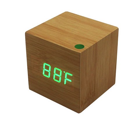 Réveil numérique de bureau en bois, LED, horloge électronique avec affichage de la température