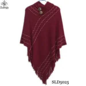 High collar wool cloak lady shawl knit poncho with botton