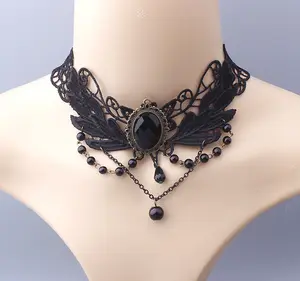 Wholesale Gothic Simple Flower Shape Hollow Design Lace Choker Necklace Set