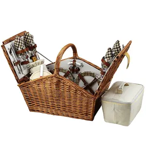 Creative Outdoor Picnic Basket with Tableware Storage Baskets Plant Fiber