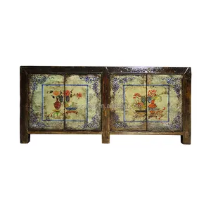 廉价批发古董家具彩绘木制自助餐餐具柜高光泽木橱柜