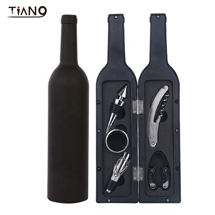 Set da vino nero da 5 pezzi a forma di bottiglia