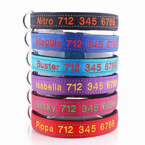 Collares de identificación personalizados con nombre de mascota y número de teléfono, Collar de perro de Nylon de poliéster de tela bordada
