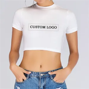 Wholesale Women Fashion Custom Logo Print Shirt Sexy Ladies Summer Plain Tight Crop Tops