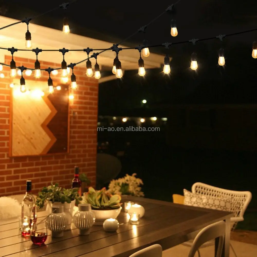 E26 Warm White Vintage Bulbs 48ft Decorative Outdoor Backyard Garland Patio Lights Globe Party Christmas String Light
