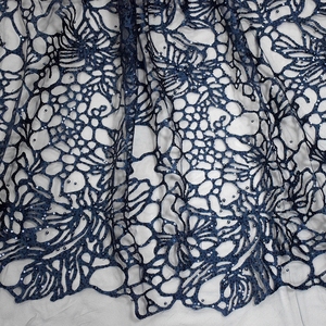 Bán Buôn Phi Hải Quân Màu Xanh 3D Thêu Ren Vải Với Ngọc Trai Và Sequins Ren Lưới Vải 5 Yards HY0716-6 - Product Image 4