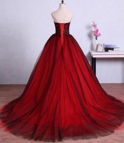 open lace back dress Black and Red Gothic Wedding Dress