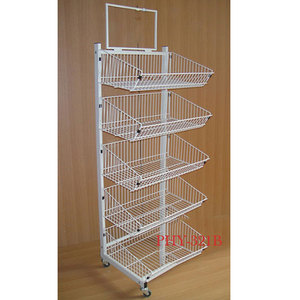 رفوف وحدات الأسلاك للبيع بالتجزئة في السوبر ماركت مع سلة سلكية قابلة للطي في الطبقات - Product Image 1